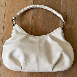 Talbots Ivory Pebbled Leather Hobo Bag Braided Strap Shoulder Purse